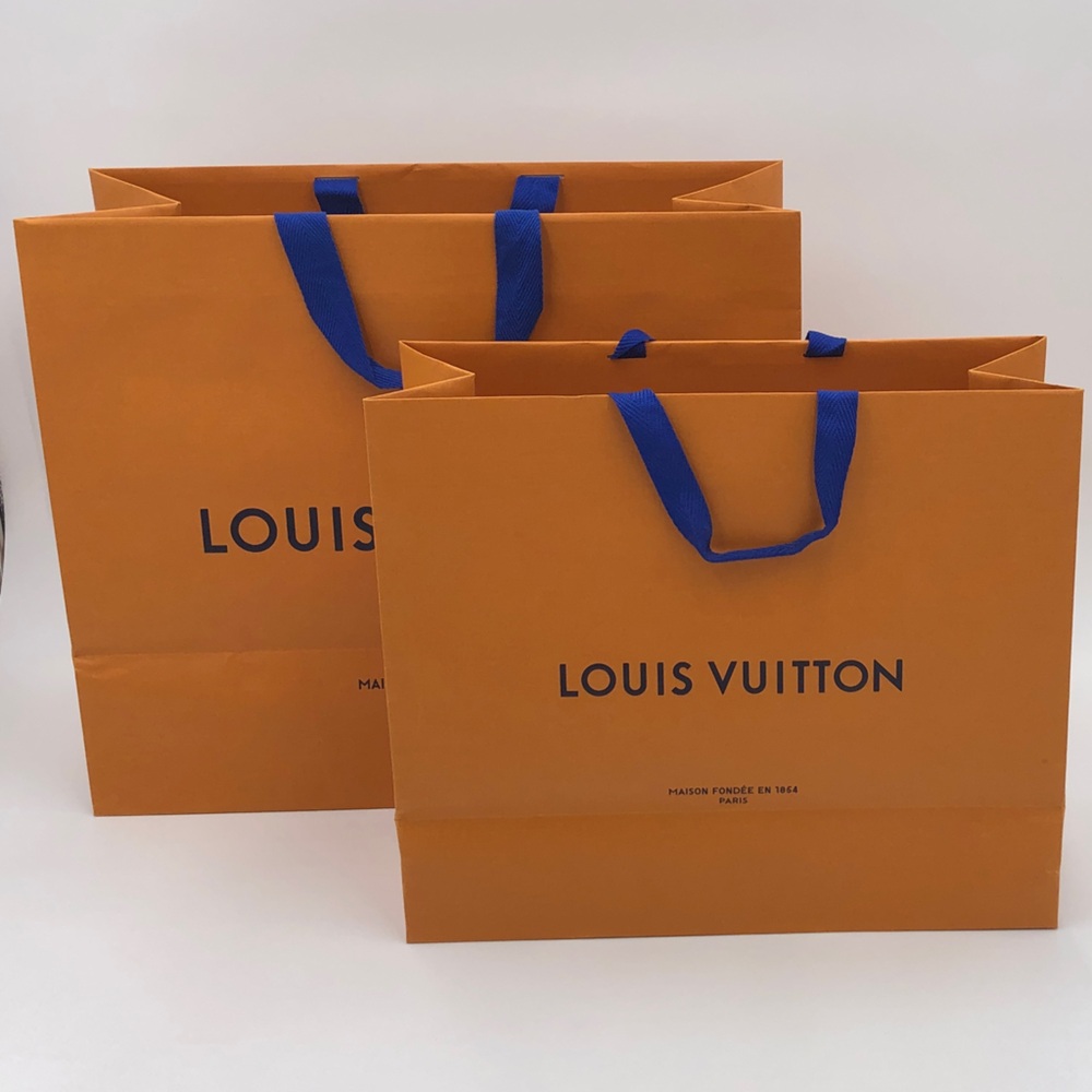 Louis Vuitton Tangerine Shopping Bags with Cobalt Handles